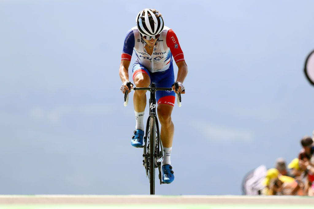 PEYRAGUDES FRANCE JULY 20 Valentin Madouas of France and Team Groupama FDJ crosses the finish line during the 109th Tour de France 2022 Stage 17 a 1297km stage from SaintGaudens to Peyragudes 1580m TDF2022 WorldTour on July 20 2022 in Peyragudes France Photo by Michael SteeleGetty Images