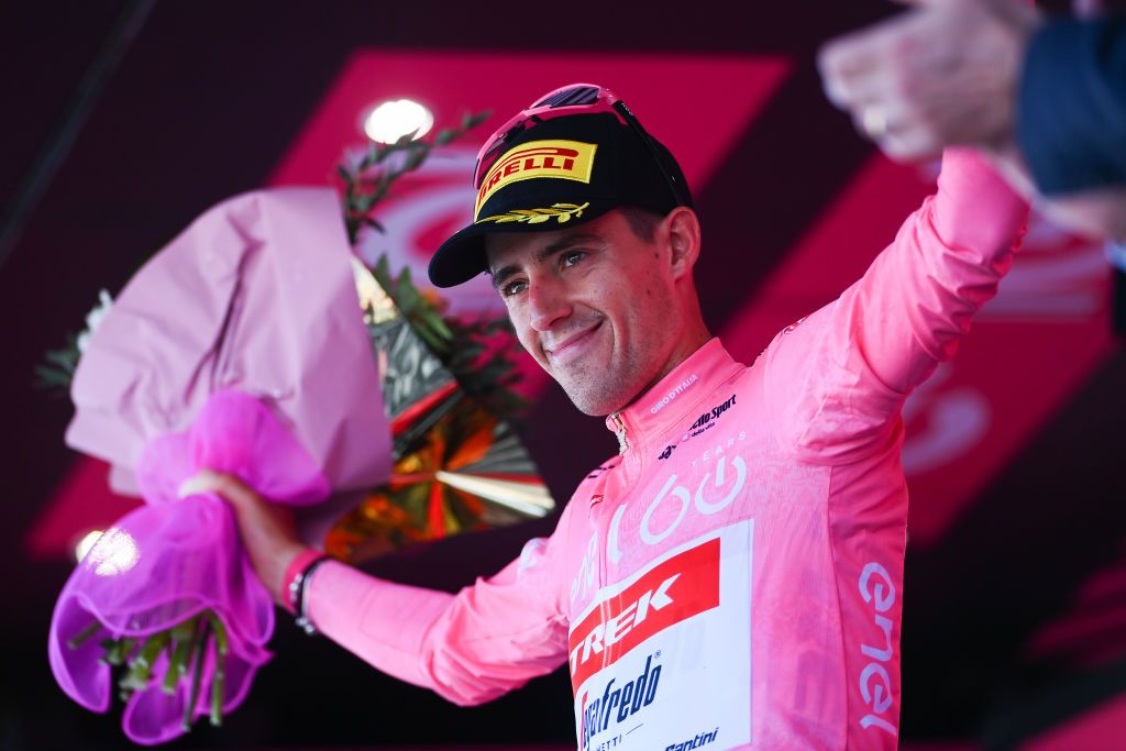 Juan Pedro Lopez (Trek-Segafredo) on the podium after stage 7 of the Giro d&#039;Italia