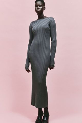 Silk-Blend Rib-Knit Dress