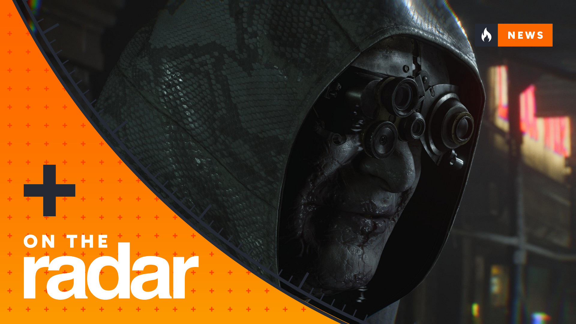 A hooded Dr. Gideon smirks on a street at night in Resident Evil Requiem, with the orange GamesRadar On The Radar frame