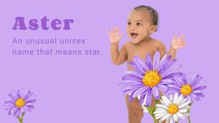 Baby next to an Aster flower