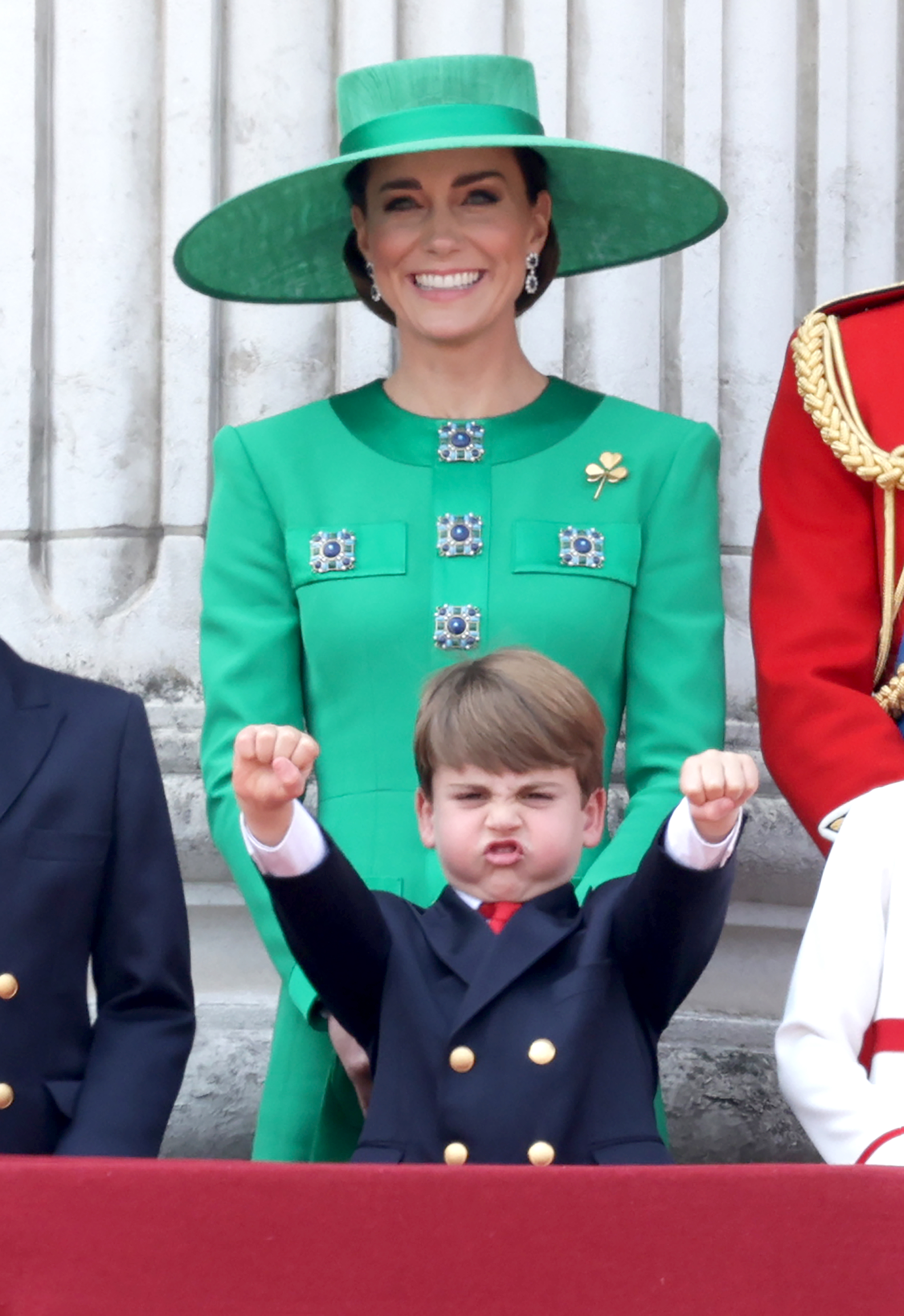 Prince Louis of Cambridge and Catherine, Princess of Wales watch the fly-past on the Buckingham Palace balcony during Trooping the Colour on June 17, 2023 in London, England. Trooping the Colour is a traditional parade held to mark the British Sovereign's official birthday