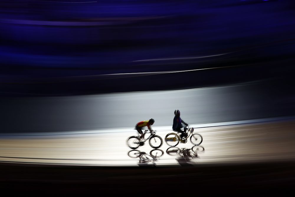 A rider competes in the 40 Lap Derny Race during day one of the London Six Day Race