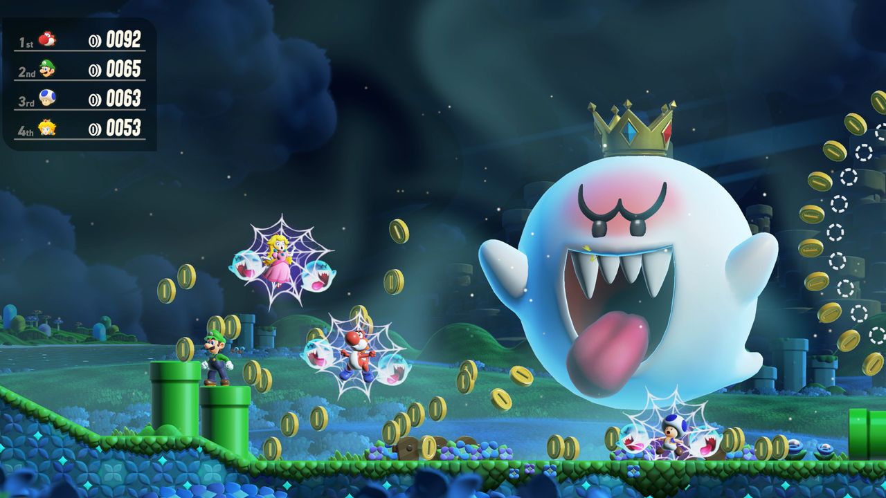 King Boo traps players in webs in Super Mario Bros Wonder for Switch 2