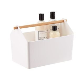 Yamazaki Favori Storage Caddy in white with wooden handle
