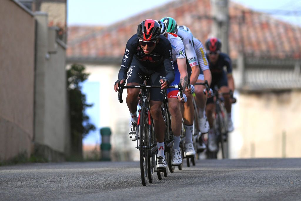 BESSGES FRANCE FEBRUARY 05 Egan Arley Bernal Gomez of Colombia and Team INEOS Grenadiers during the 51st toile de Bessges Tour du Gard 2021 Stage 3 a 1548km stage from Bessges to Bessges Breakaway EDB2020 on February 05 2021 in Bessges France Photo by Luc ClaessenGetty Images