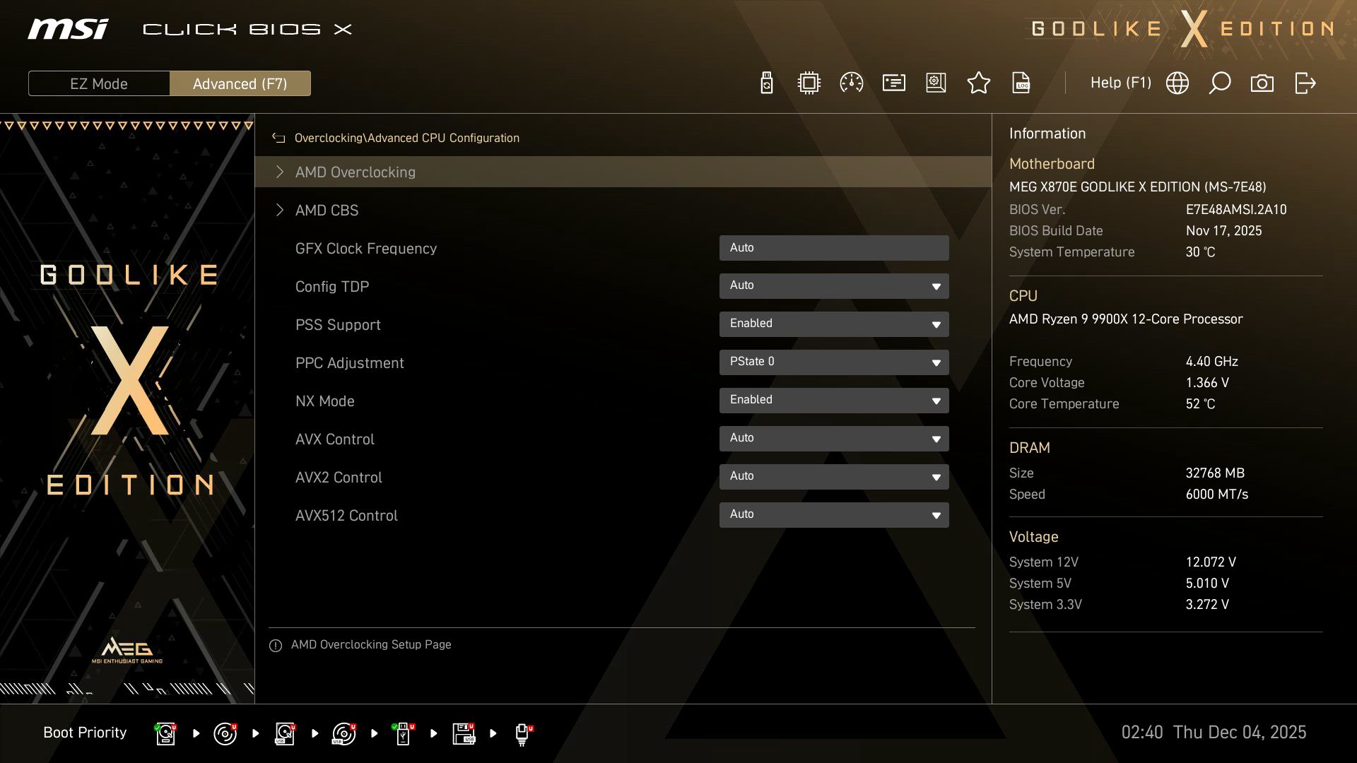 MSI X870E Godlike X - BIOS
