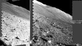 black and white photos of the rocky grey surface of the moon