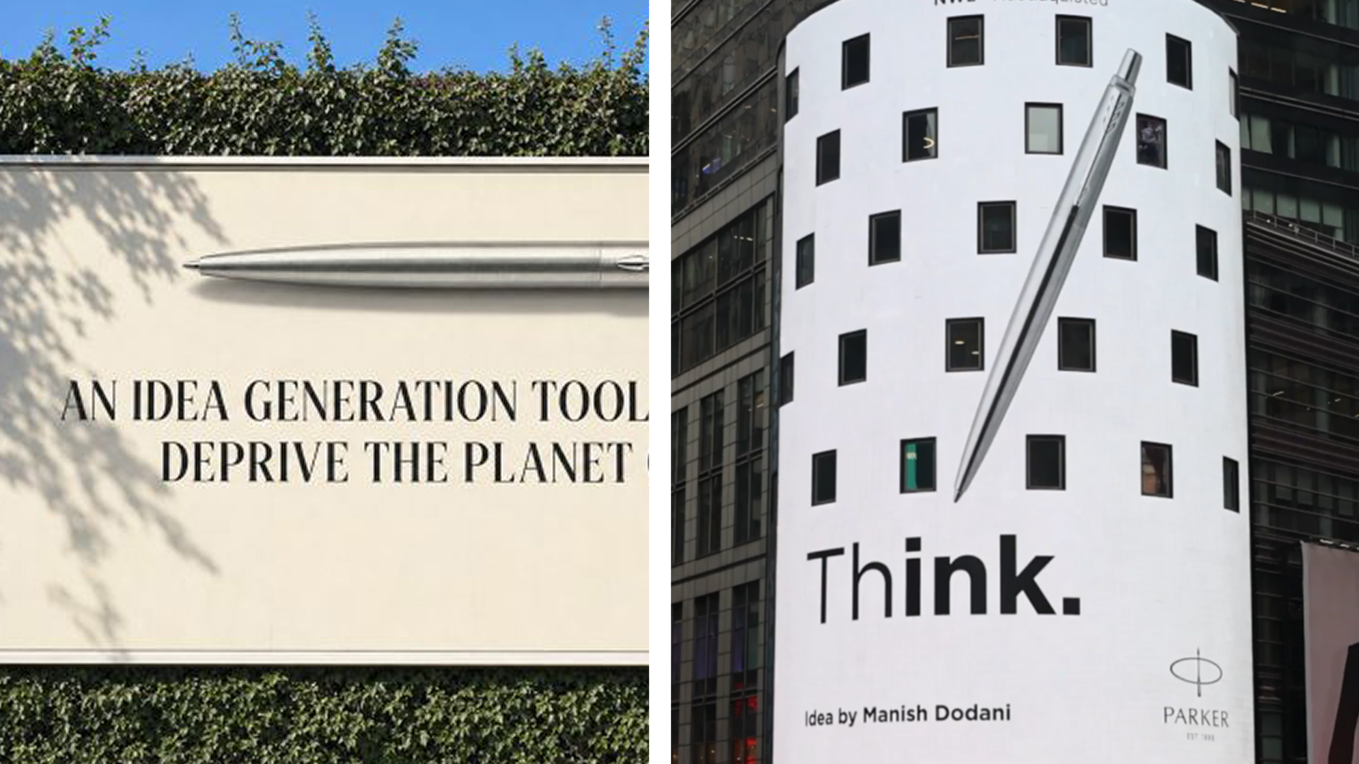 Spec Parker Pen billboard advert and a real Parker Pen digital billboard advert in Times Squares