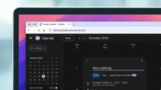 A laptop screen showing Google Calendar's new dark mode