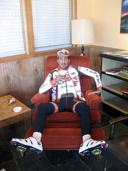 Kickin' back at the Jittery Joe's coffee shop