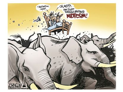 Political cartoon midterm elections Democrat voters