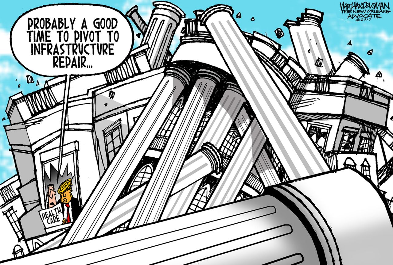 Political Cartoon U.S. White House health care replacement collapse