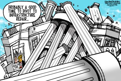 Political Cartoon U.S. White House health care replacement collapse