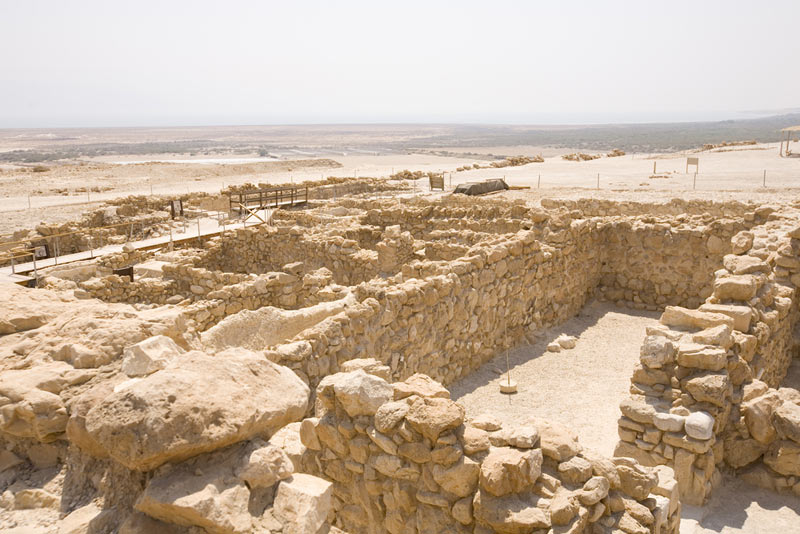 the dead sea with the archaeological site called the qumran where the dead sea scrolls were stored