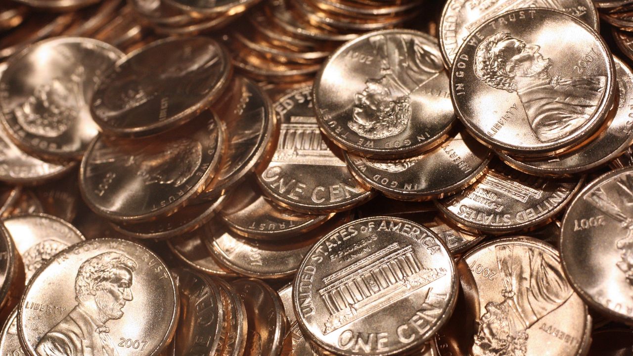 Newly minted pennies are seen at the U.S. Mint in Philadelphia.