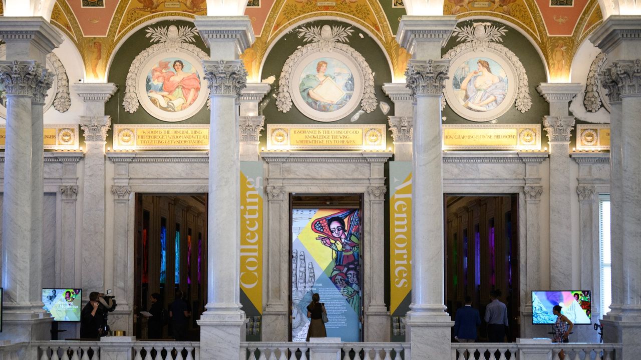 The entrance to the Library of Congress exhibition &quot;Collecting Memories: Treasures from the Library of Congress&quot;