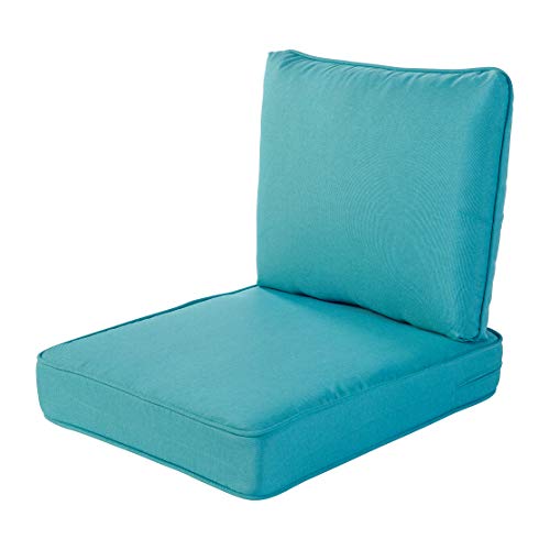 Quality Outdoor Living 29-Tq24sb All-Weather Deep Seat Patio Chair Cushions, Uv &amp;amp; Water Resistant, 4" Foam, Made in Usa, Set of 2, 24x24, Turquoise