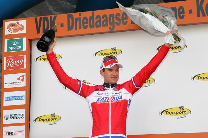 Stage 3a winner Alexander Kristoff (Katusha) on the podium.