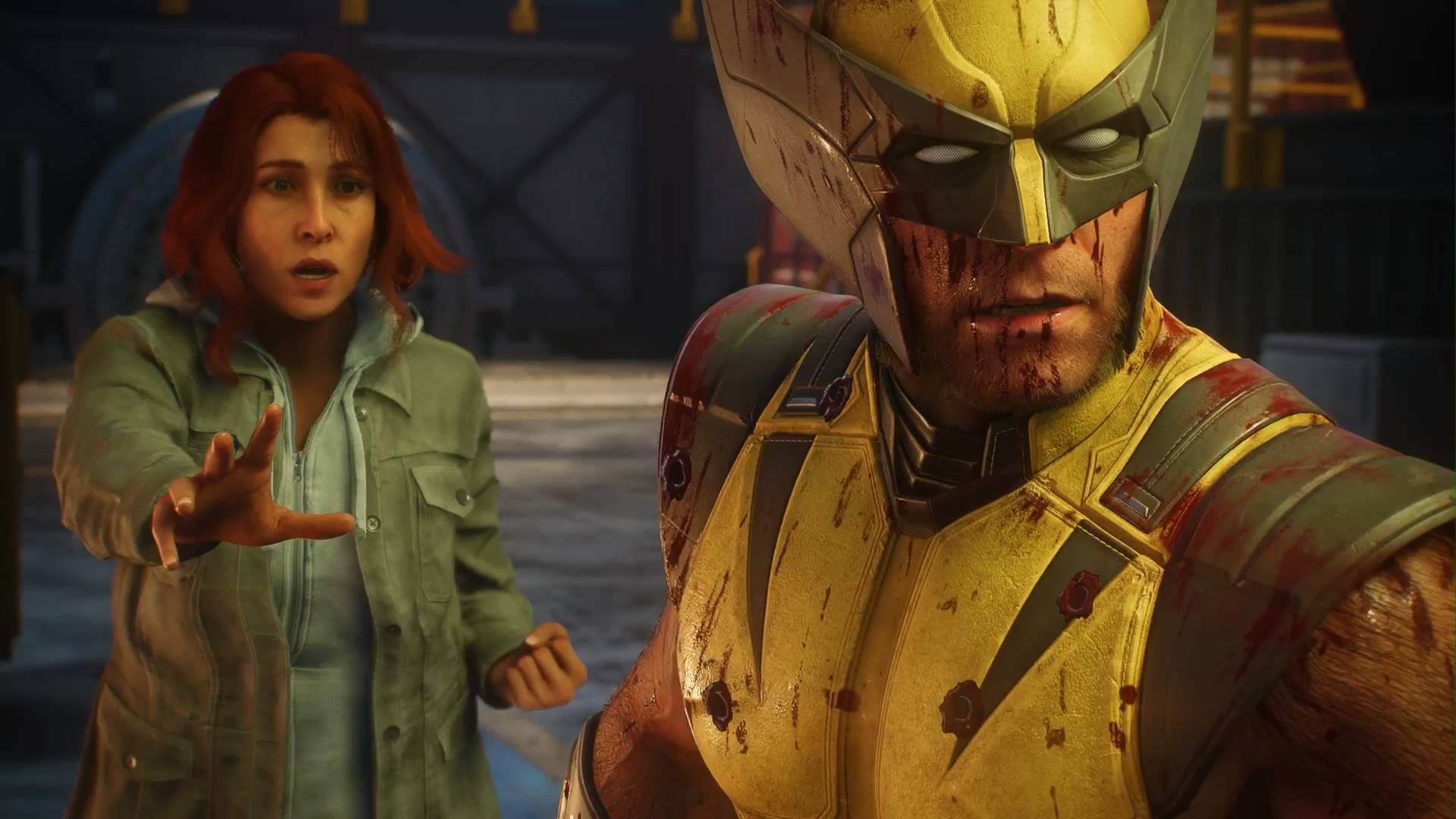 Marvel's Wolverine - Jean with an arm outstretched looking surprised while Wolverine looks on