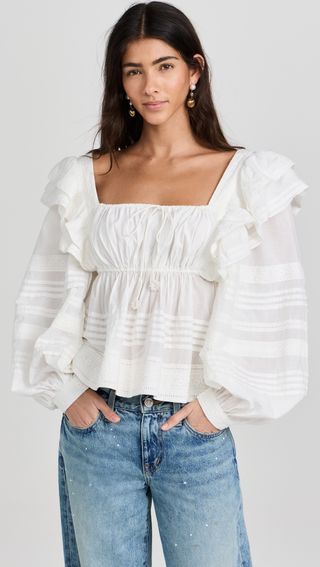 Off-White Squared Neckline Long Sleeves Blouse