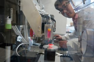 Hyun-Wook Kang oversees the 3D printer that will be used to print miniature organs for the &quot;body on a chip&quot; system.