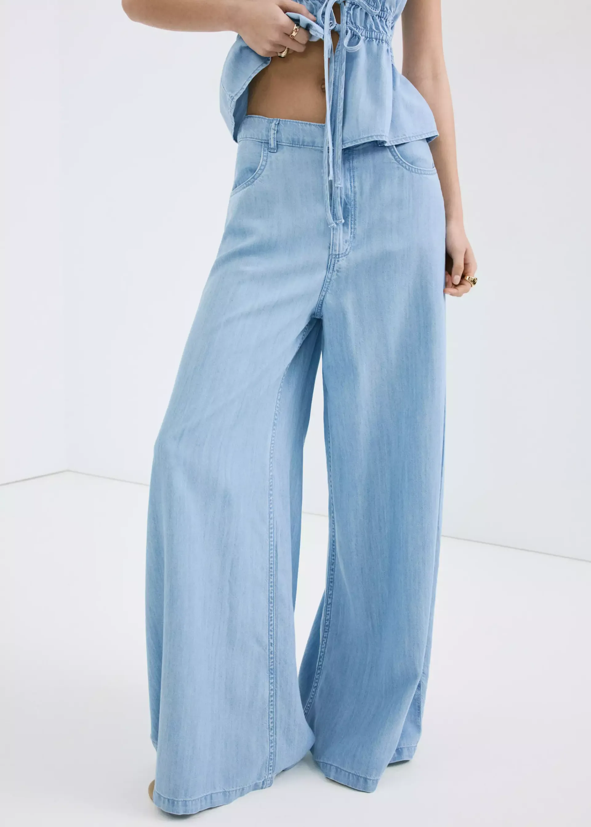 Mid-Rise Palazzo Jeans - Women | Mango Usa
