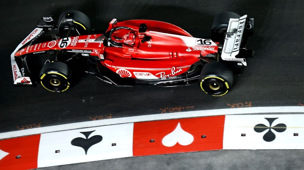 Charles Leclerc of Monaco driving the (16) Ferrari SF-23 on track during the F1 Grand Prix of Las Vegas at Las Vegas Strip Circuit 