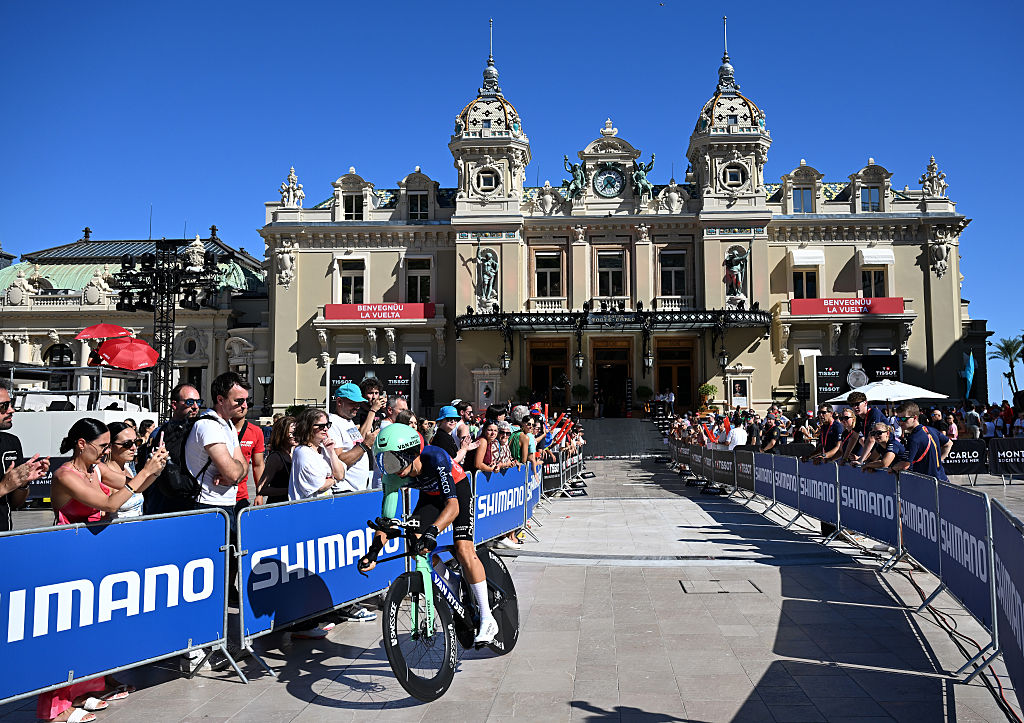 MONACO, MONACO - AUGUST 22: Jordan Labrosse of France and Team Decathlon CMA CGM competes during the La Vuelta - 81st Tour of Spain 2026, Stage 1 a 9.4km individual time trial stage from Monaco to Monaco / #UCIWT / on August 22, 2026 in Monaco, Monaco. (Photo by Tim de Waele/Getty Images)