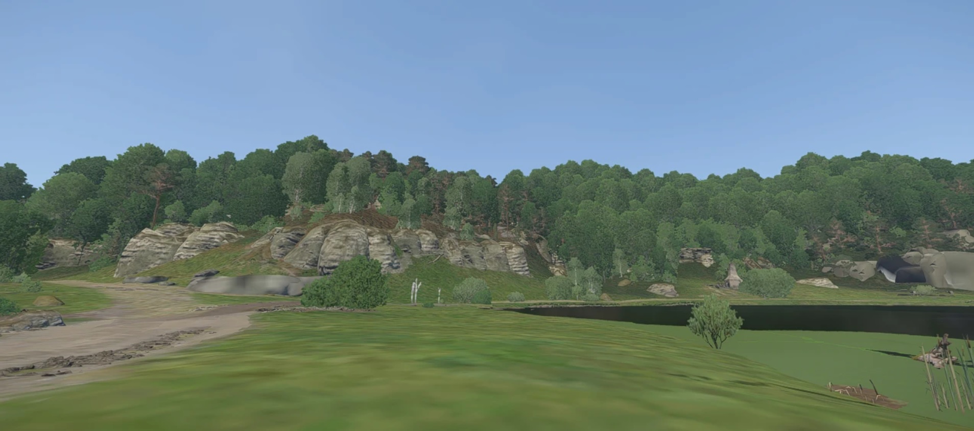 An image of a panoramic treeline in Kingdom Come: Deliverance 2, with lower graphics settings via the ultra low graphics mod