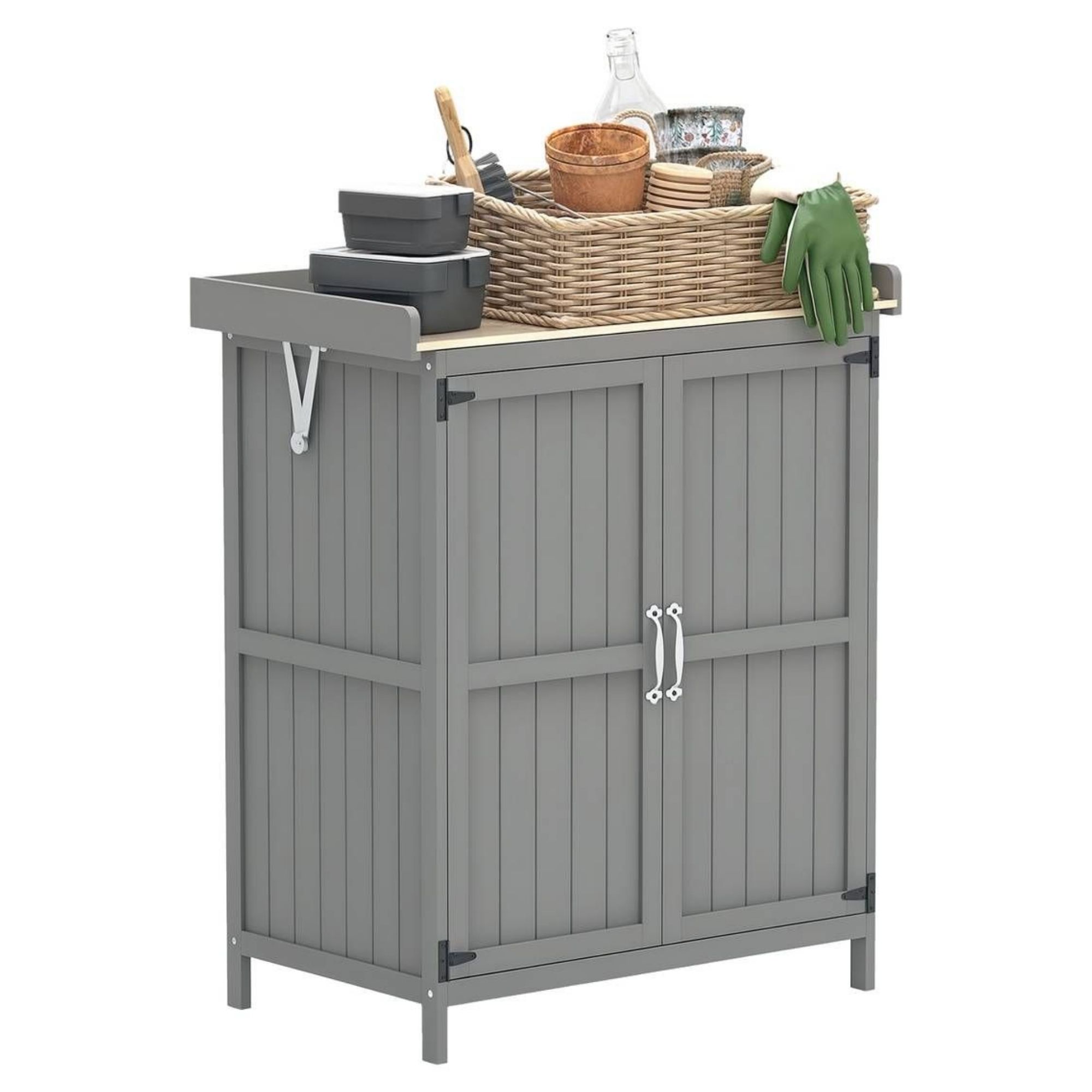 Outsunny Wooden Garden Storage Shed w/Hinged Roof and Shelf