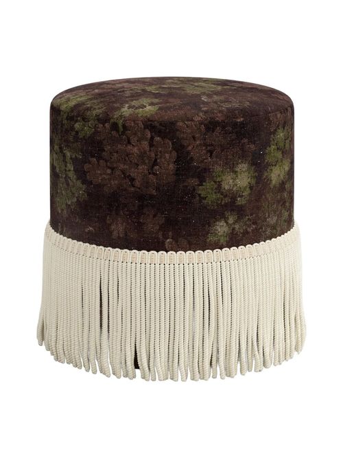 Tambor Ottoman With Fringe in Verdure Merlot