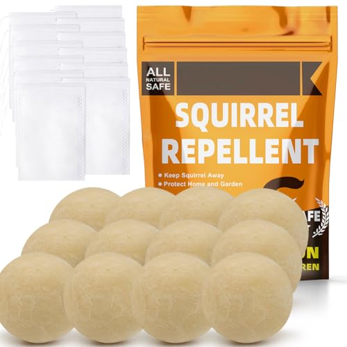 Pevafi Squirrel Repellent Outdoor, Chipmunk Repellent, Outdoor Squirrels Away Repellant for Bird Feeder/garden/attic/plants 12 Balls