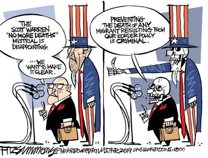 Political Cartoon U.S. Scott Warren Migrant Aid Trial Arizona