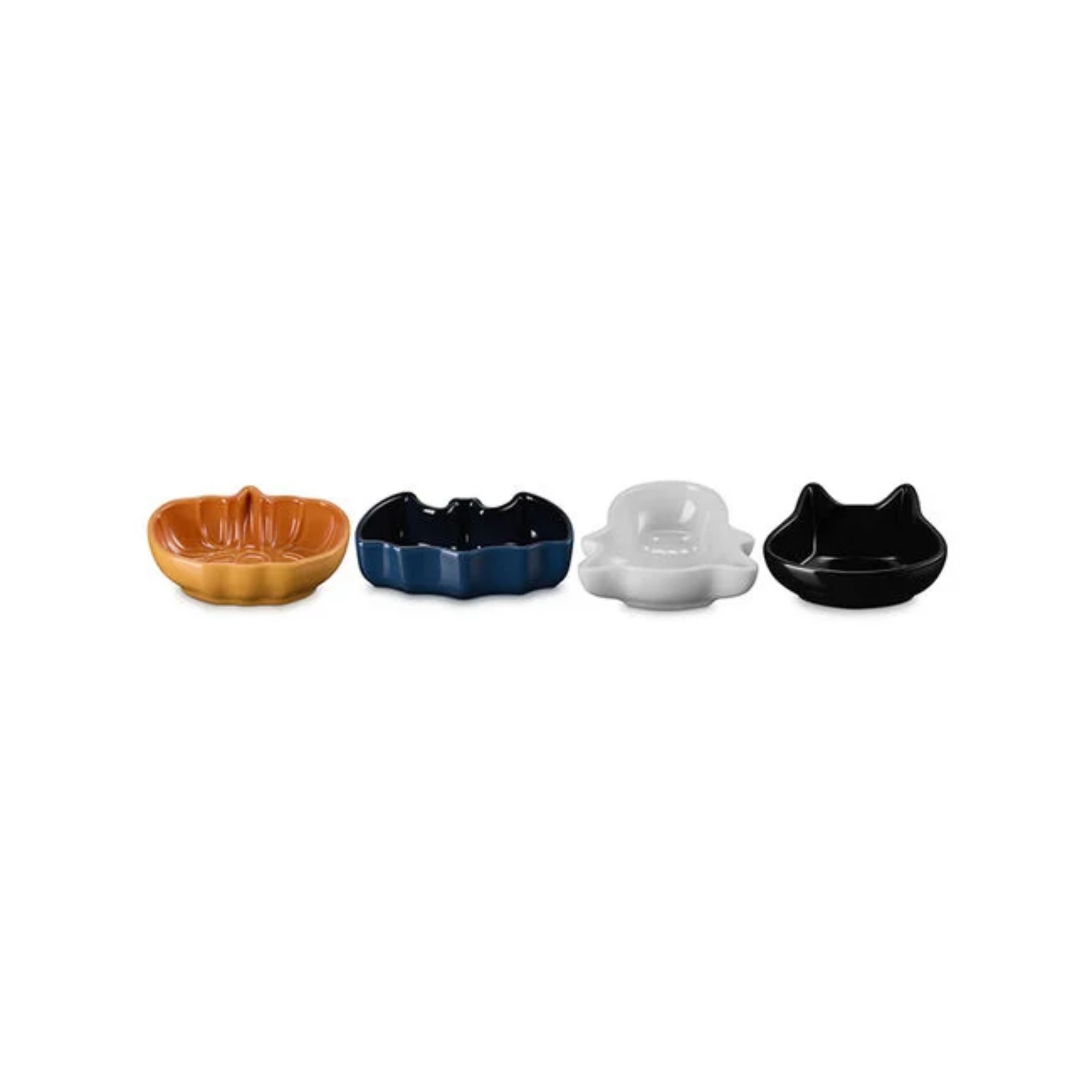 Le Creuset dishes in pumpkin, bat, ghost and cat shapes