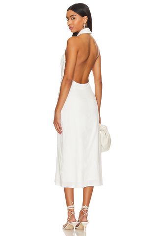 White Button Down Backless Midi Dress