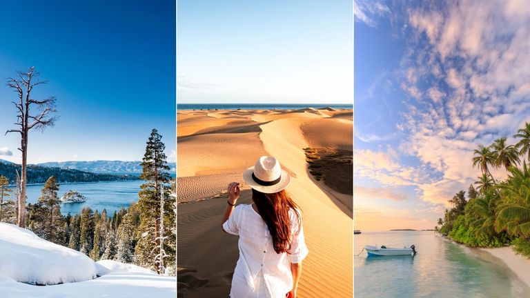 Three of the best places to visit in March featured side by side in a composite image