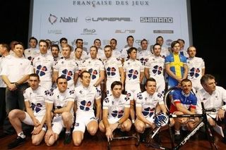 All 2007 FDJ riders on stage during the presentation.