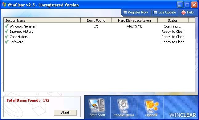 Winclear Image: Here you can see an example of a scan in progress.