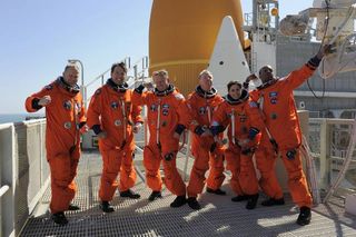 Discovery Shuttle Astronauts Cut Loose in Goofy Photo