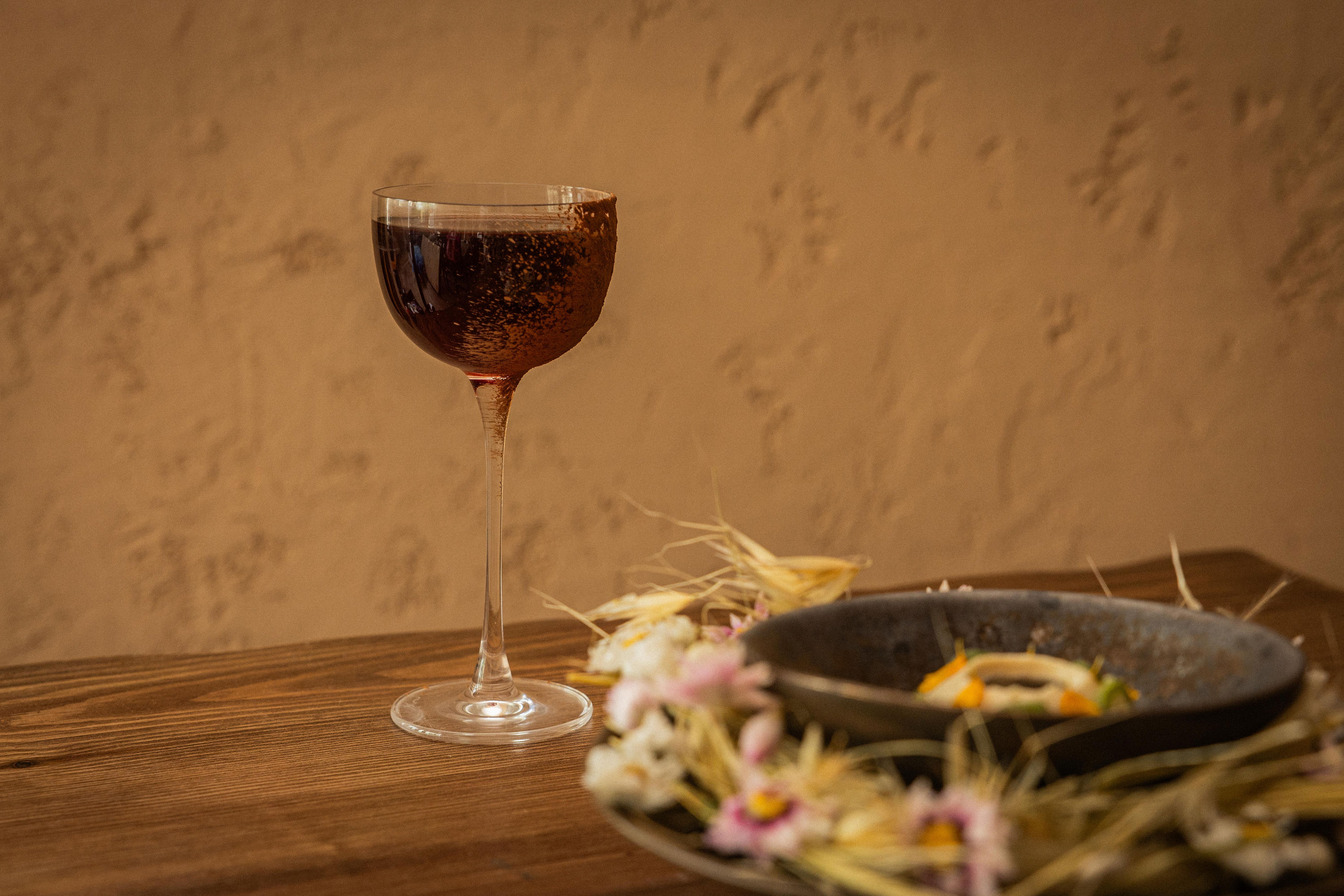 Hay infused bourbon drink