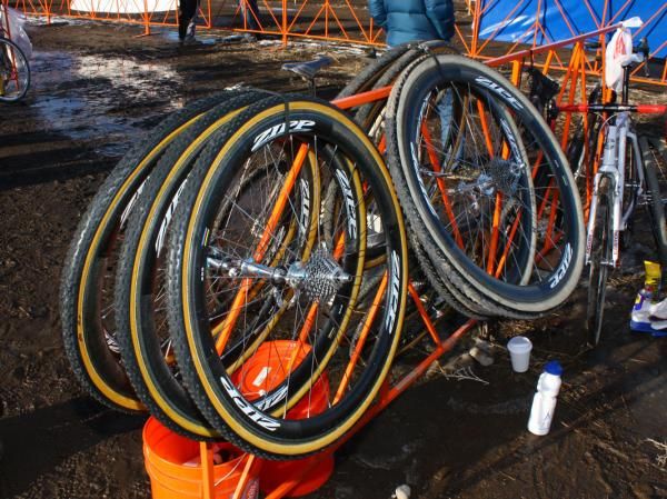 Todd Wells (Specialized) had his wheels neatly arranged in case they were needed.