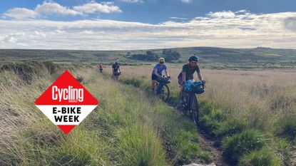 A group of riders on an ebikepacking trip