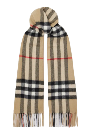 Burberry Fringed Checked Cashmere Scarf