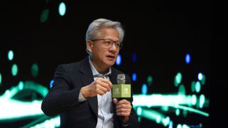 Jensen Huang, NVIDIA founder and CEO, has a Q&A session at a press conference during the APEC CEO summit on October 31, 2025 in Gyeongju, South Korea.