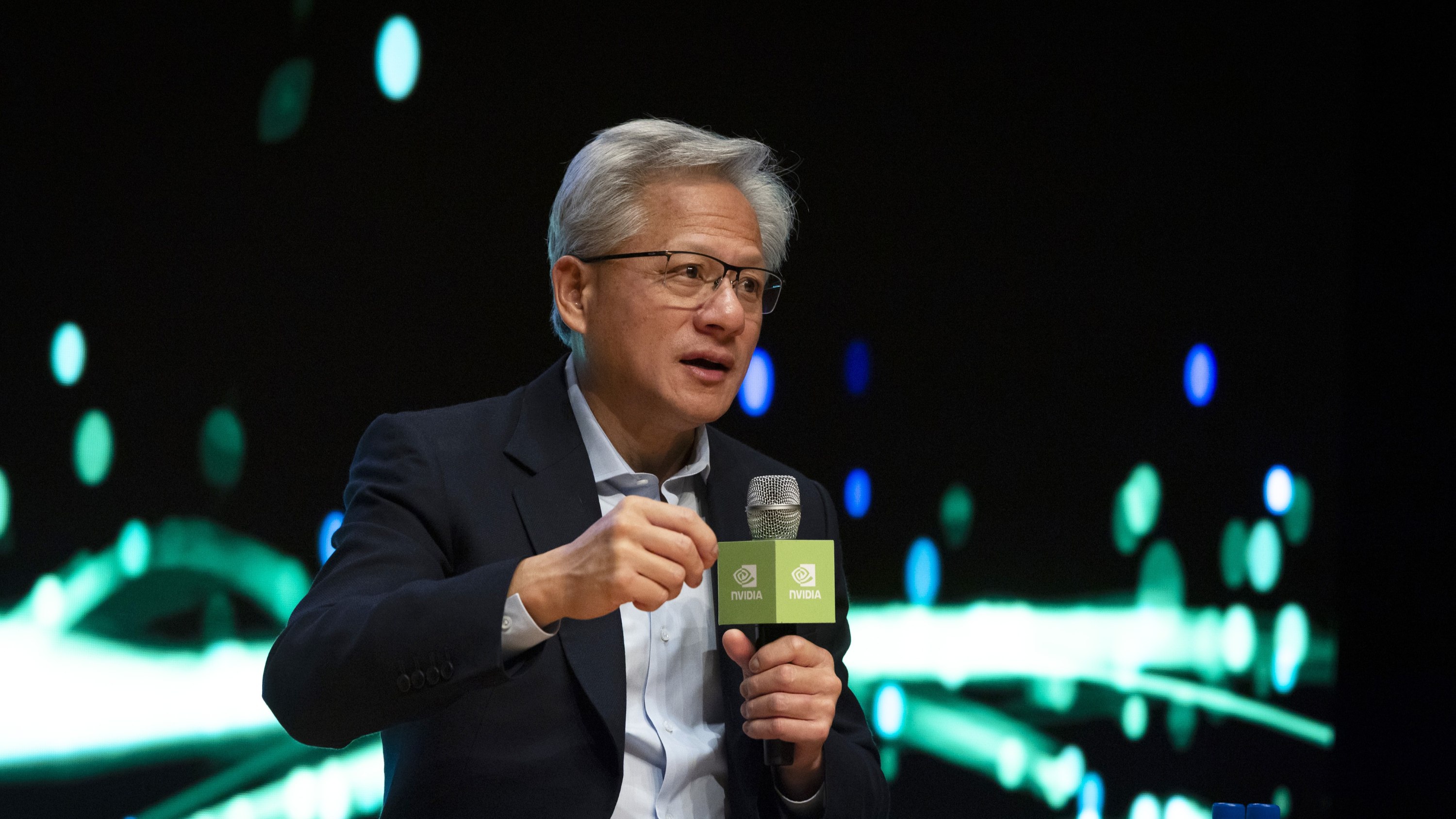 Jensen Huang, NVIDIA founder and CEO, has a Q&amp;A session at a press conference during the APEC CEO summit on October 31, 2025 in Gyeongju, South Korea.