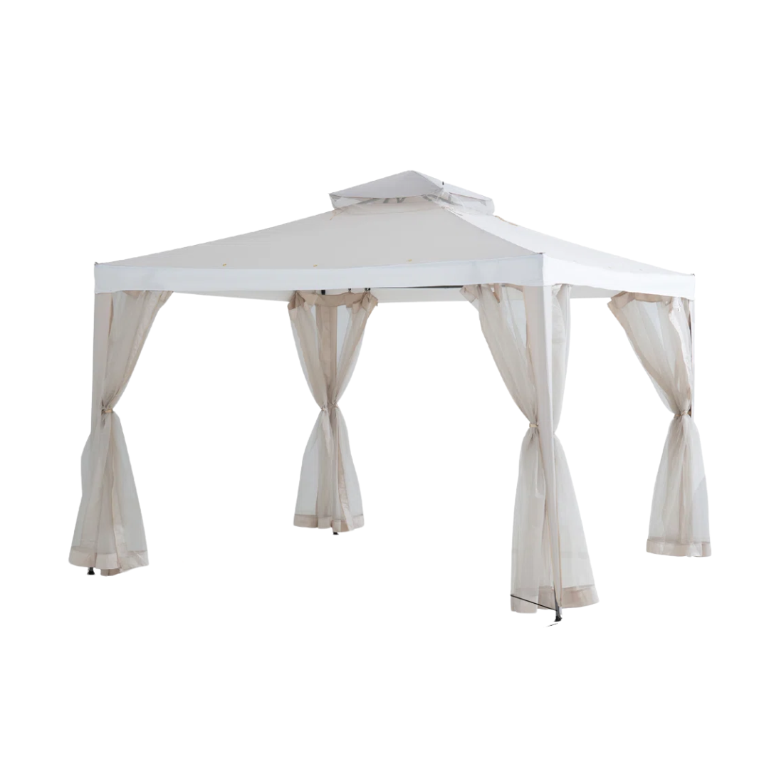 Sunjoy , Soft Top Gazebo, Outdoor Patio Backyard Modern 2-Tier Steel Frame Gazebo with Mesh Netting