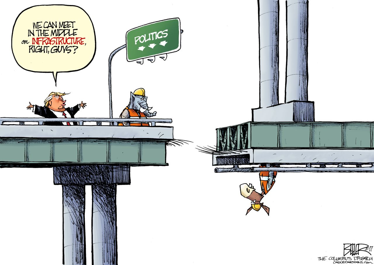 Political Cartoon U.S. GOP Democrats Trump Infrastructure