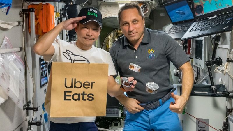 Japanese billionaire Yusaku Maezawa (left) with cosmonaut Alexander Misurkin aboard the International Space Station.