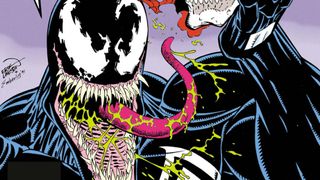 Venom holds the skull of Spider-Man in the Amazing Spider-Man #345-347.